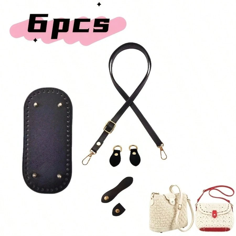 6-Piece Set Of Replaceable Shoulder Strap Buckles, Bag Bottom Crochet Linings With Woven Handles, And PU Leather Bag Bottom Oval Knitted Crochet Shaping Pads. Suitable For Shoulder Bags And Handbags.
