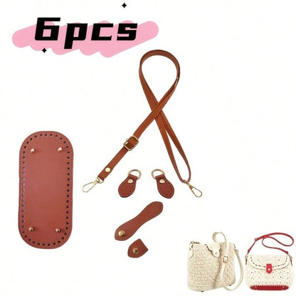 6-Piece Set Of Replaceable Shoulder Strap Buckles, Bag Bottom Crochet Linings With Woven Handles, And PU Leather Bag Bottom Oval Knitted Crochet Shaping Pads. Suitable For Shoulder Bags And Handbags.
