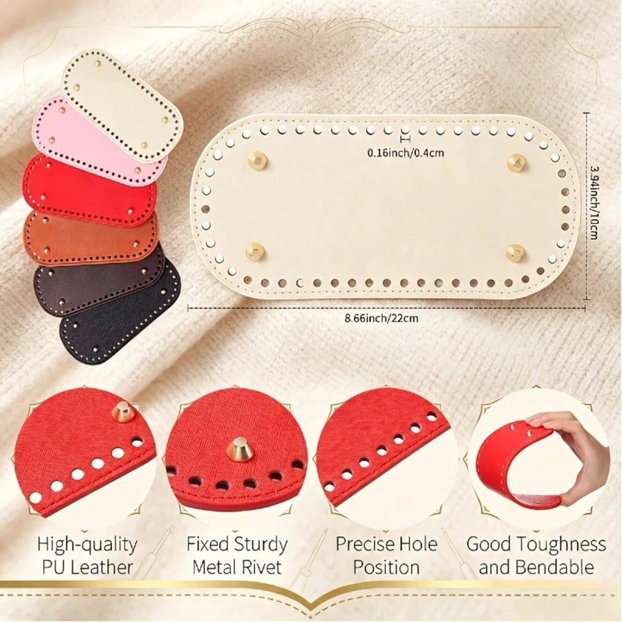 6-Piece Set Of Replaceable Shoulder Strap Buckles, Bag Bottom Crochet Linings With Woven Handles, And PU Leather Bag Bottom Oval Knitted Crochet Shaping Pads. Suitable For Shoulder Bags And Handbags.