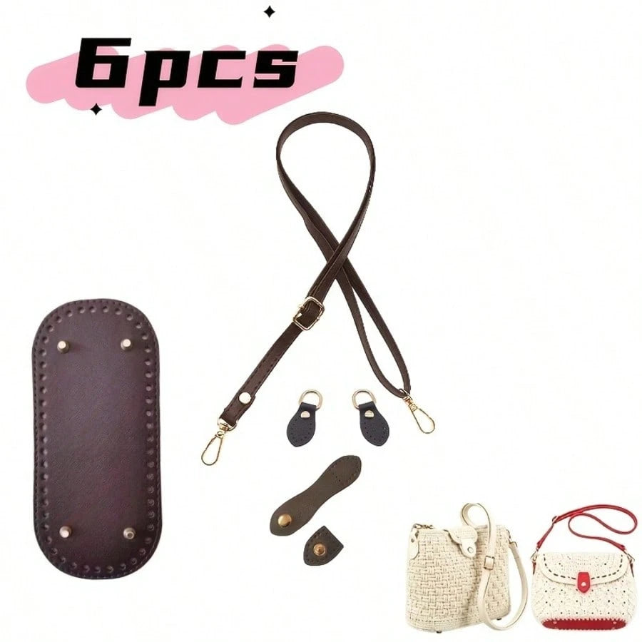 6-Piece Set Of Replaceable Shoulder Strap Buckles, Bag Bottom Crochet Linings With Woven Handles, And PU Leather Bag Bottom Oval Knitted Crochet Shaping Pads. Suitable For Shoulder Bags And Handbags.