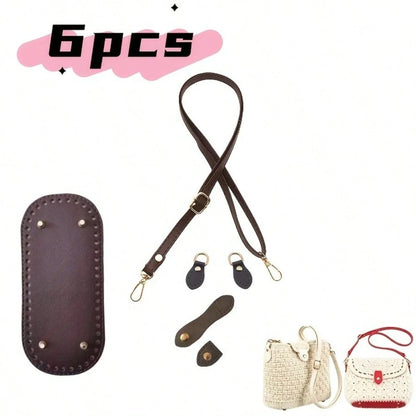 6-Piece Set Of Replaceable Shoulder Strap Buckles, Bag Bottom Crochet Linings With Woven Handles, And PU Leather Bag Bottom Oval Knitted Crochet Shaping Pads. Suitable For Shoulder Bags And Handbags.