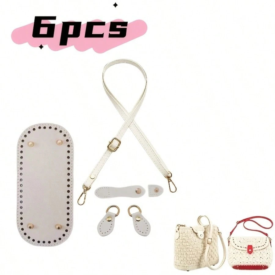 6-Piece Set Of Replaceable Shoulder Strap Buckles, Bag Bottom Crochet Linings With Woven Handles, And PU Leather Bag Bottom Oval Knitted Crochet Shaping Pads. Suitable For Shoulder Bags And Handbags.