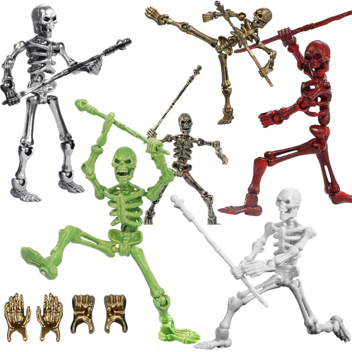 6-Piece T13 Skeleton Doll Set, Halloween Skeleton 3D Printed Multi-Joint Movable Skeleton Toy, Featuring Multi-Joint Movable Skeleton That Can Be Posed In Various Poses And Movements. Ideal As A Hallo