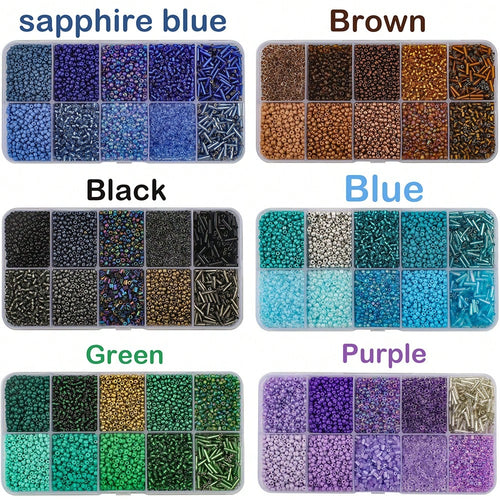 6 Styles 2 Mm Glass Seed & Bugle Beads Kit, Multi-Size Mini Round Beads & Tube Spacer Beads With Storage Box, DIY Bracelet Necklace Earring Jewelry Making Supplies