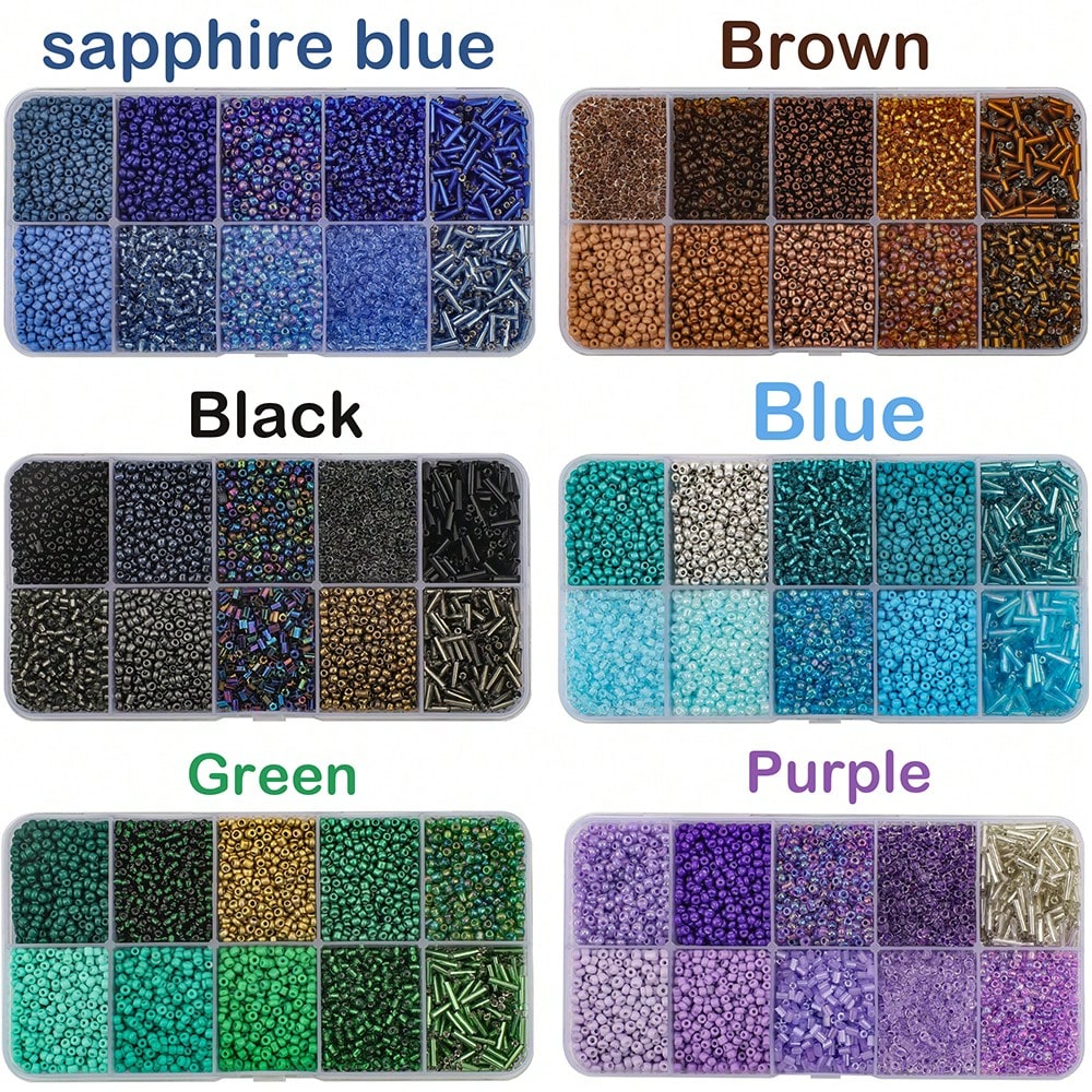 6 Styles 2 Mm Glass Seed & Bugle Beads Kit, Multi-Size Mini Round Beads & Tube Spacer Beads With Storage Box, DIY Bracelet Necklace Earring Jewelry Making Supplies