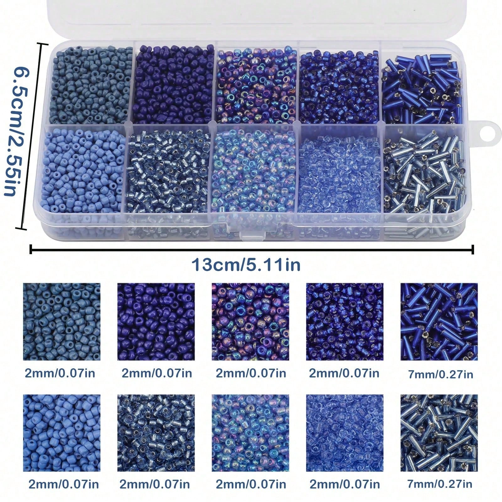 6 Styles 2 Mm Glass Seed & Bugle Beads Kit, Multi-Size Mini Round Beads & Tube Spacer Beads With Storage Box, DIY Bracelet Necklace Earring Jewelry Making Supplies