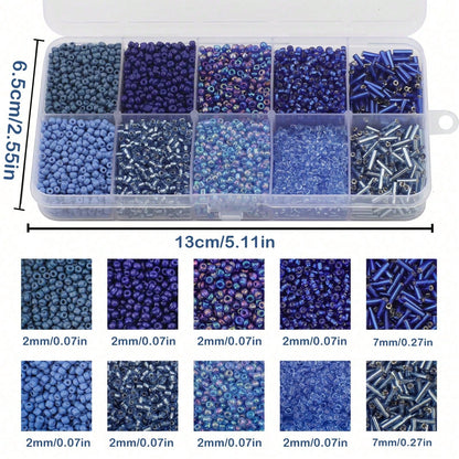 6 Styles 2 Mm Glass Seed & Bugle Beads Kit, Multi-Size Mini Round Beads & Tube Spacer Beads With Storage Box, DIY Bracelet Necklace Earring Jewelry Making Supplies