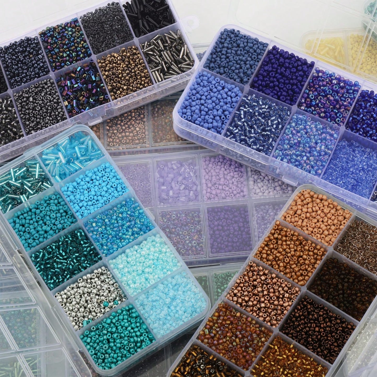 6 Styles 2 Mm Glass Seed & Bugle Beads Kit, Multi-Size Mini Round Beads & Tube Spacer Beads With Storage Box, DIY Bracelet Necklace Earring Jewelry Making Supplies