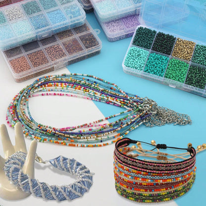 6 Styles 2 Mm Glass Seed & Bugle Beads Kit, Multi-Size Mini Round Beads & Tube Spacer Beads With Storage Box, DIY Bracelet Necklace Earring Jewelry Making Supplies