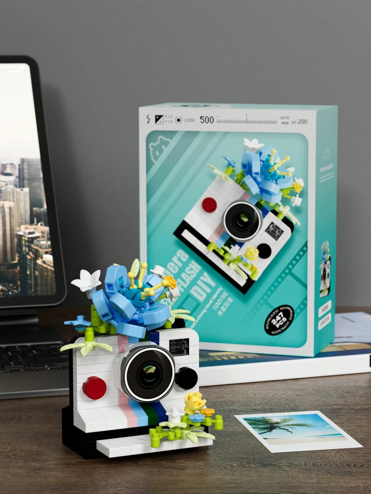 6 Styles ABS Camera Building Block Model, 0-5 Inch DIY Assemble Toy With Flower Pattern, Desktop Decor, Birthday Christmas Holiday Gift