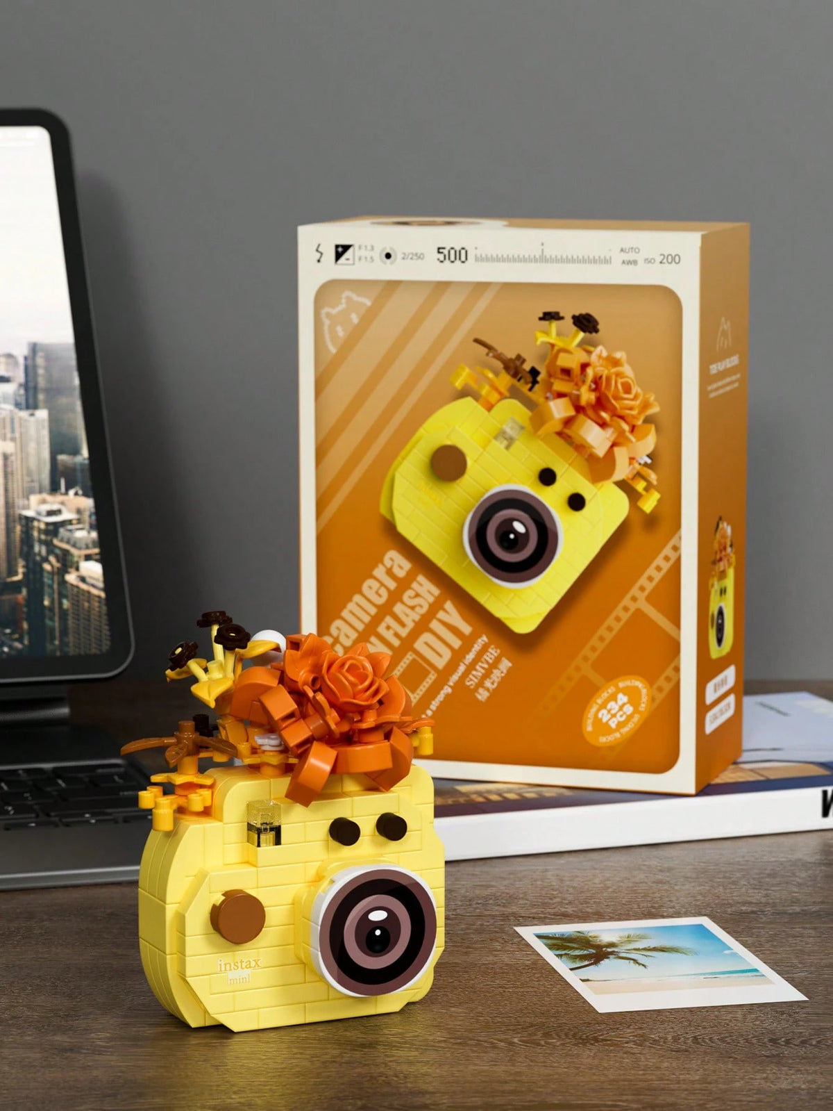 6 Styles ABS Camera Building Block Model, 0-5 Inch DIY Assemble Toy With Flower Pattern, Desktop Decor, Birthday Christmas Holiday Gift