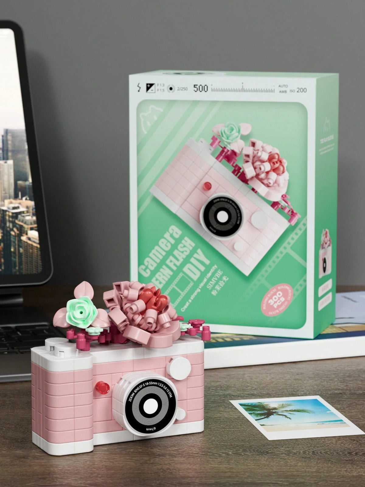 6 Styles ABS Camera Building Block Model, 0-5 Inch DIY Assemble Toy With Flower Pattern, Desktop Decor, Birthday Christmas Holiday Gift
