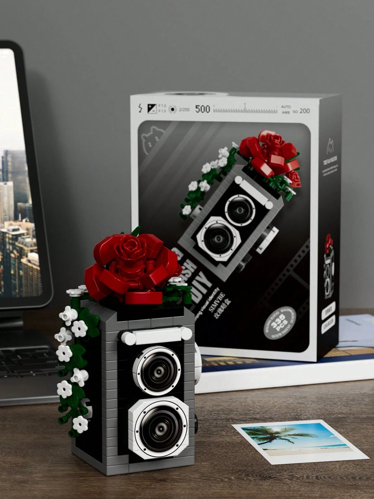 6 Styles ABS Camera Building Block Model, 0-5 Inch DIY Assemble Toy With Flower Pattern, Desktop Decor, Birthday Christmas Holiday Gift