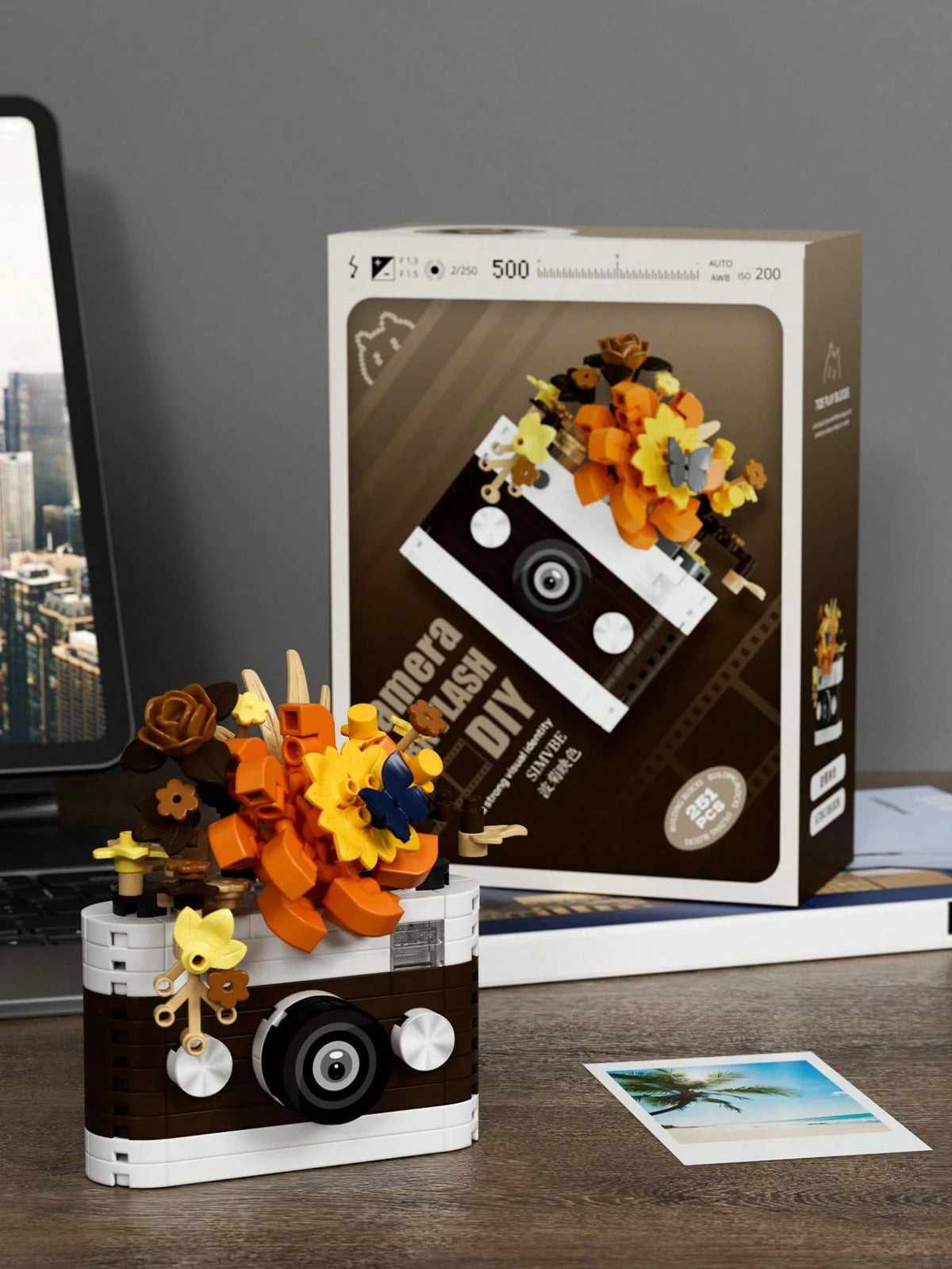 6 Styles ABS Camera Building Block Model, 0-5 Inch DIY Assemble Toy With Flower Pattern, Desktop Decor, Birthday Christmas Holiday Gift