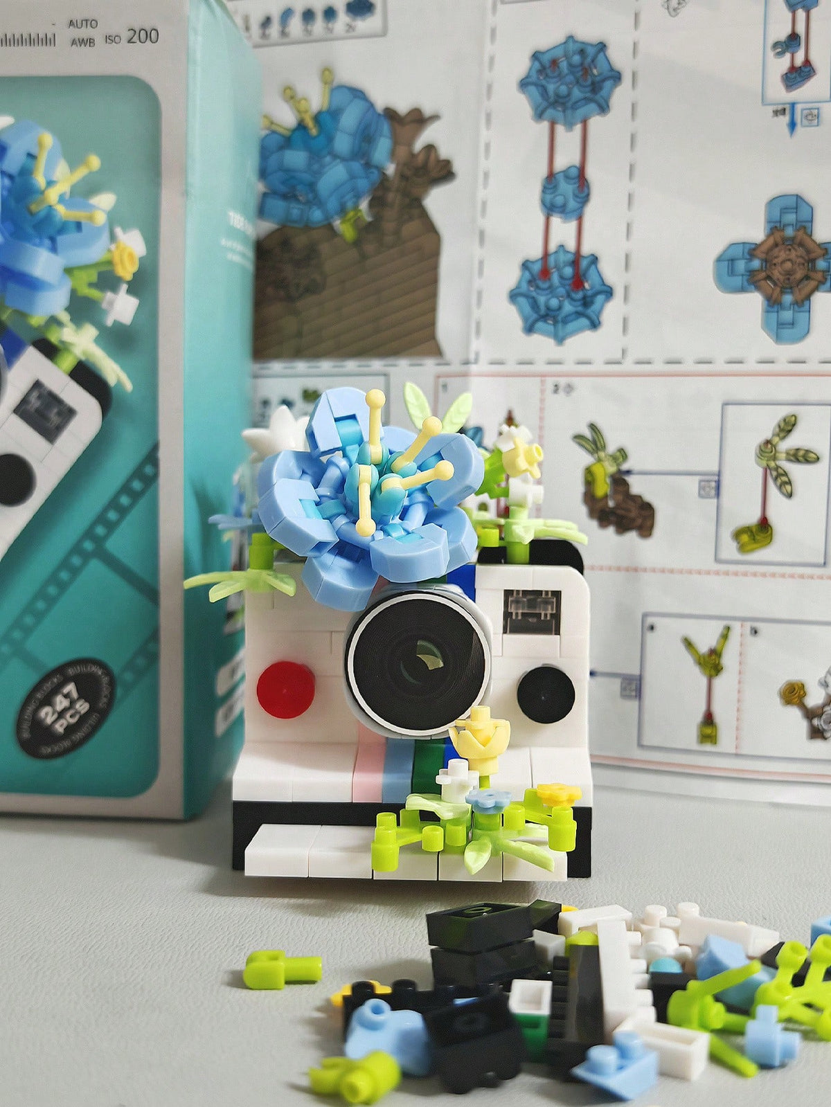 6 Styles ABS Camera Building Block Model, 0-5 Inch DIY Assemble Toy With Flower Pattern, Desktop Decor, Birthday Christmas Holiday Gift