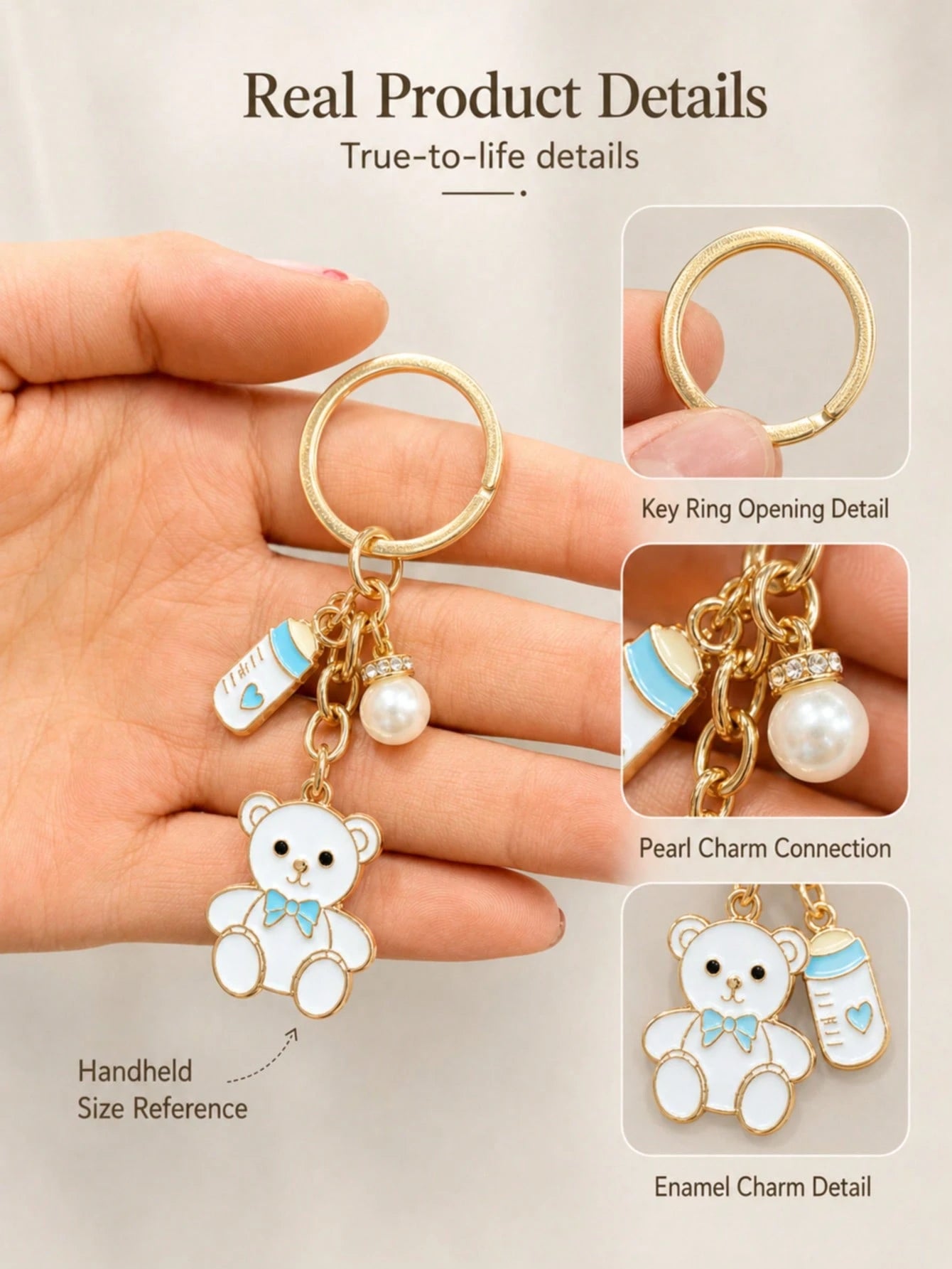 60pcs/20sets Baby Boy Teddy Bear Keychain Party Favor Set, Includes Thank You Card Tags And Organza Bags, Cute Baby Shower Guest Gifts