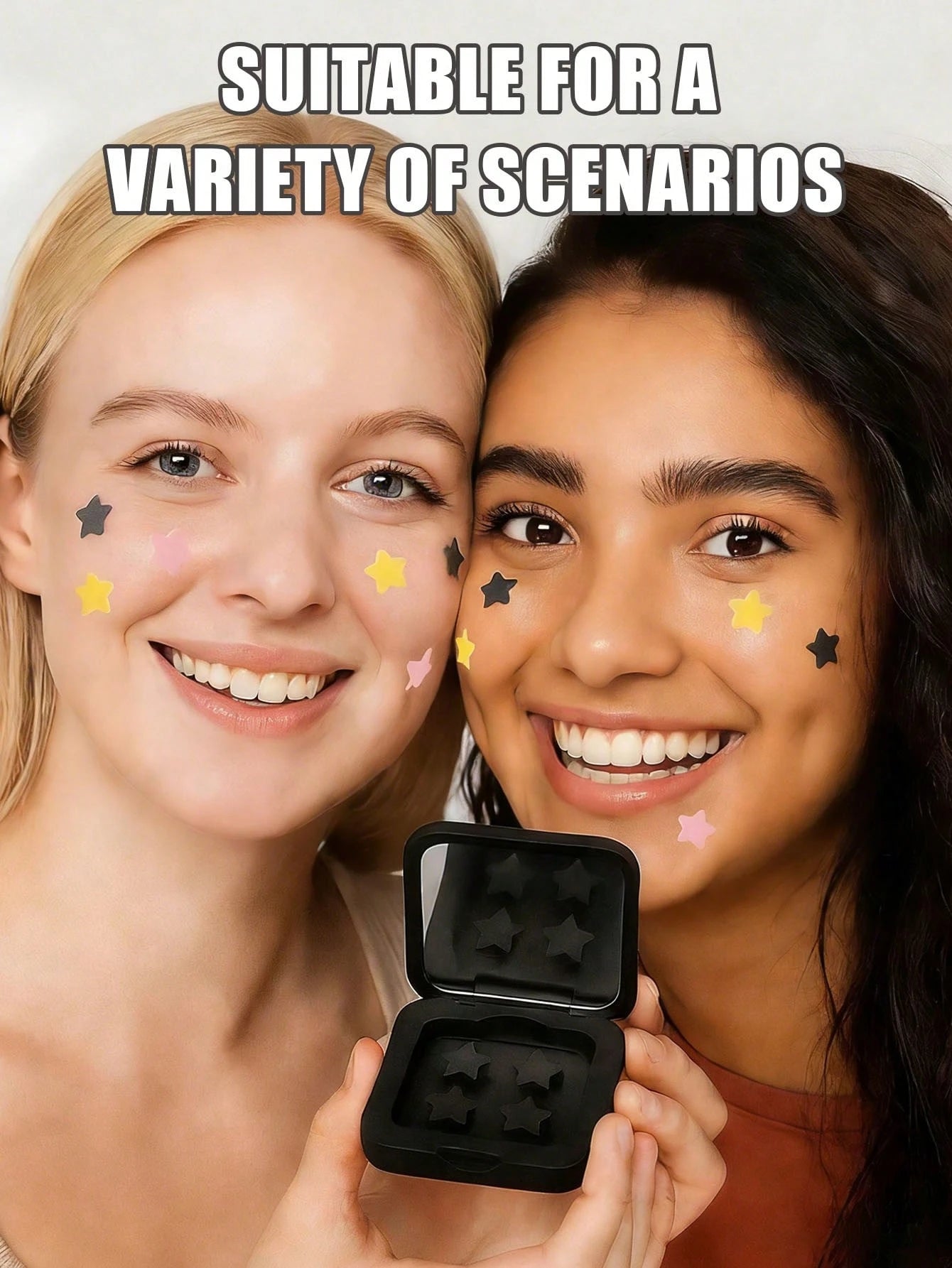 60pcs Cute Star Face Stickers- Face Stickers, Photo Props, Beloved By Young Women. Suitable For Party Decorations, Can Be Used As Face Stickers, Comes With Makeup Mirror, Ideal For Valentine's Day Gi