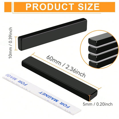 60x10x3mm Neodymium Strong Magnet Bars, 60X10X5mm Black Magnetic Strips Heavy Duty Rare Earth With Double-Sided Adhesive, Powerful Metal Rectangular Magnets For Door, Fridge, Office, Kitchen