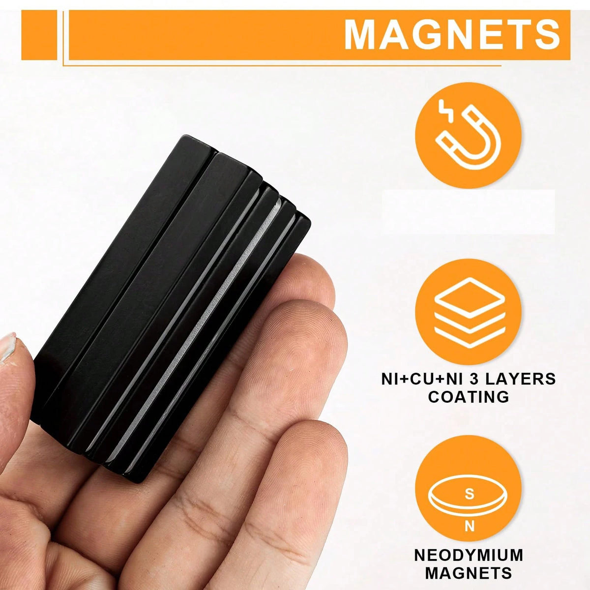 60x10x3mm Neodymium Strong Magnet Bars, 60X10X5mm Black Magnetic Strips Heavy Duty Rare Earth With Double-Sided Adhesive, Powerful Metal Rectangular Magnets For Door, Fridge, Office, Kitchen