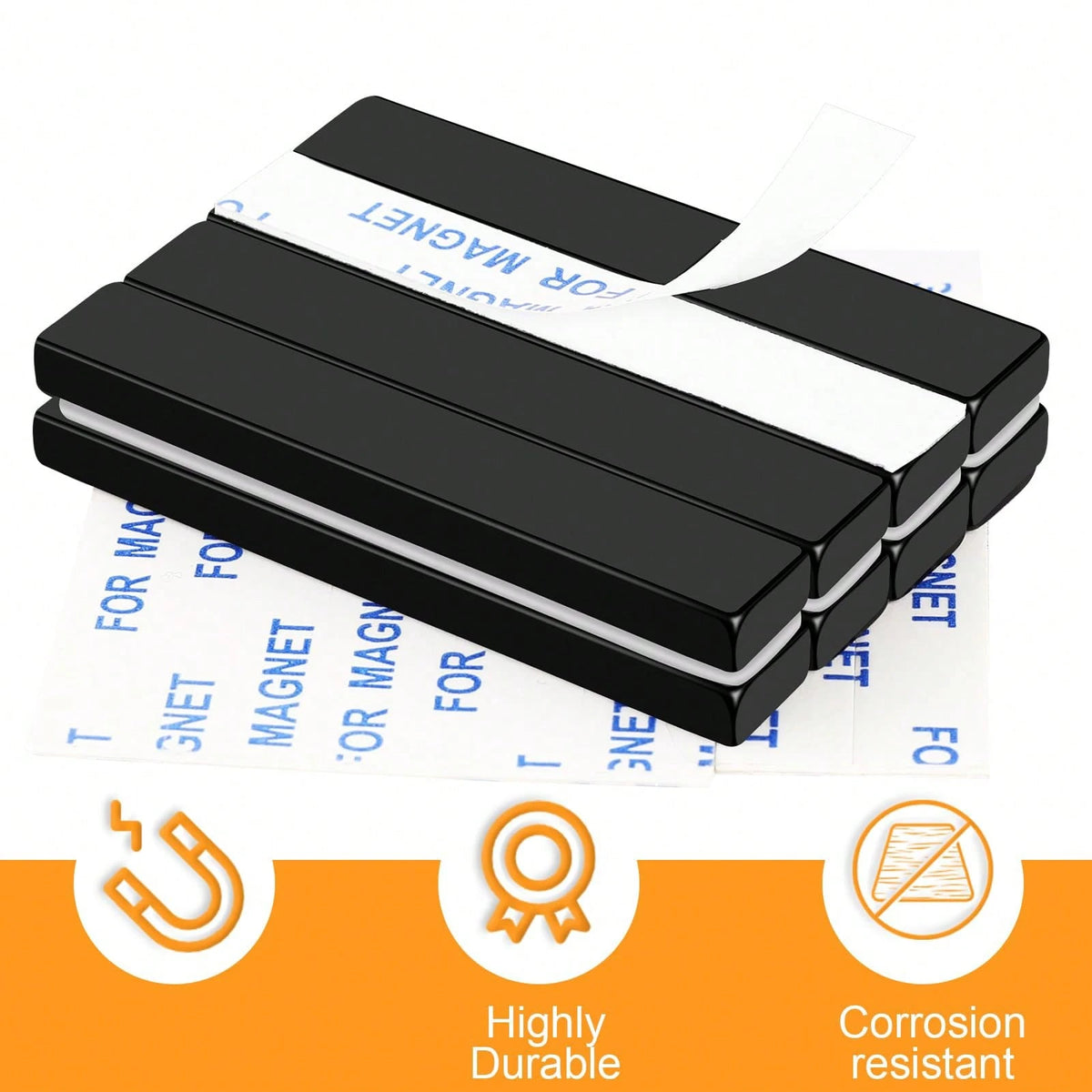 60x10x3mm Neodymium Strong Magnet Bars, 60X10X5mm Black Magnetic Strips Heavy Duty Rare Earth With Double-Sided Adhesive, Powerful Metal Rectangular Magnets For Door, Fridge, Office, Kitchen