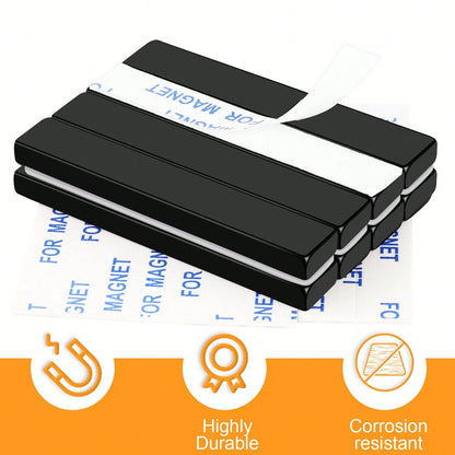 60x10x3mm Neodymium Strong Magnet Bars, 60X10X5mm Black Magnetic Strips Heavy Duty Rare Earth With Double-Sided Adhesive, Powerful Metal Rectangular Magnets For Door, Fridge, Office, Kitchen