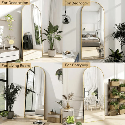 64.1"X21" Arched Modern Full Length Mirror Free Standing Floor Mirror With Aluminum Frame, Gold