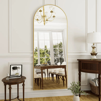 64.1"X21" Arched Modern Full Length Mirror Free Standing Floor Mirror With Aluminum Frame, Gold