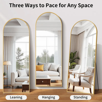 64.1"X21" Arched Modern Full Length Mirror Free Standing Floor Mirror With Aluminum Frame, Gold