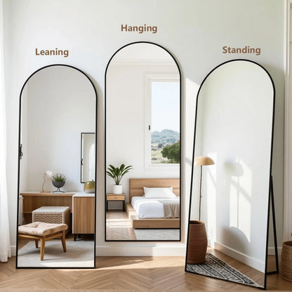 64.1"X21" Arched Modern Full Length Mirror Free Standing Floor Mirror With Aluminum Frame, Gold
