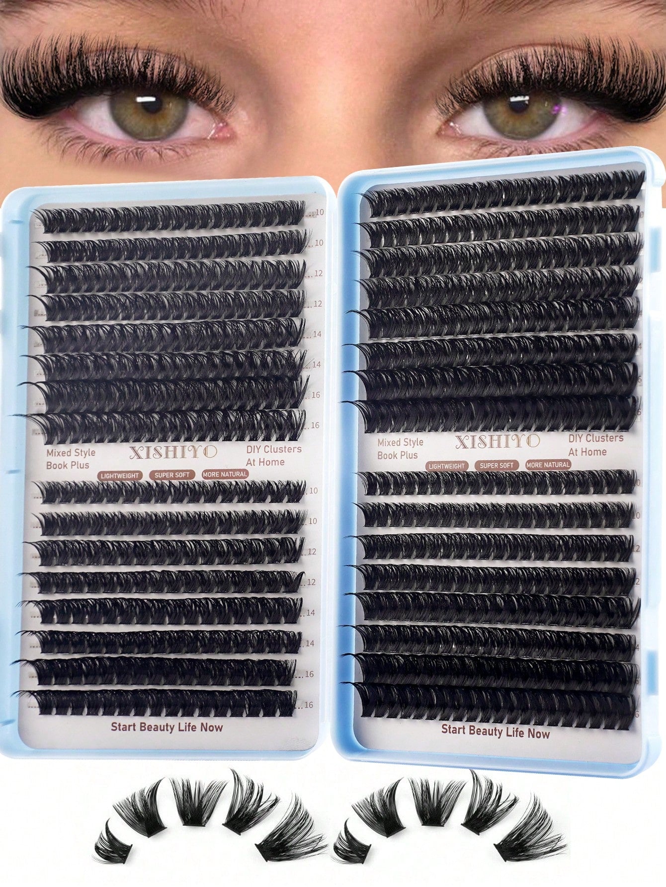 640/608pcs D-Curl Fluffy False Eyelashes, High Capacity, Suitable For Beginners, Dense & Voluminous, DIY Segmented Lash Extension, Enlarging Eyes, Lightweight & Reusable, Large Capacity Individual Las