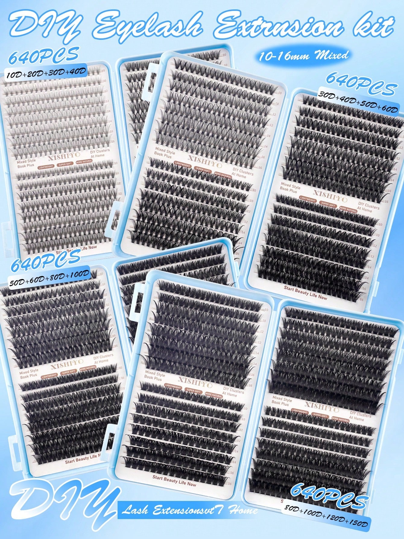 640/608pcs D-Curl Fluffy False Eyelashes, High Capacity, Suitable For Beginners, Dense & Voluminous, DIY Segmented Lash Extension, Enlarging Eyes, Lightweight & Reusable, Large Capacity Individual Las