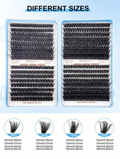 640/608pcs D-Curl Fluffy False Eyelashes, High Capacity, Suitable For Beginners, Dense & Voluminous, DIY Segmented Lash Extension, Enlarging Eyes, Lightweight & Reusable, Large Capacity Individual Las