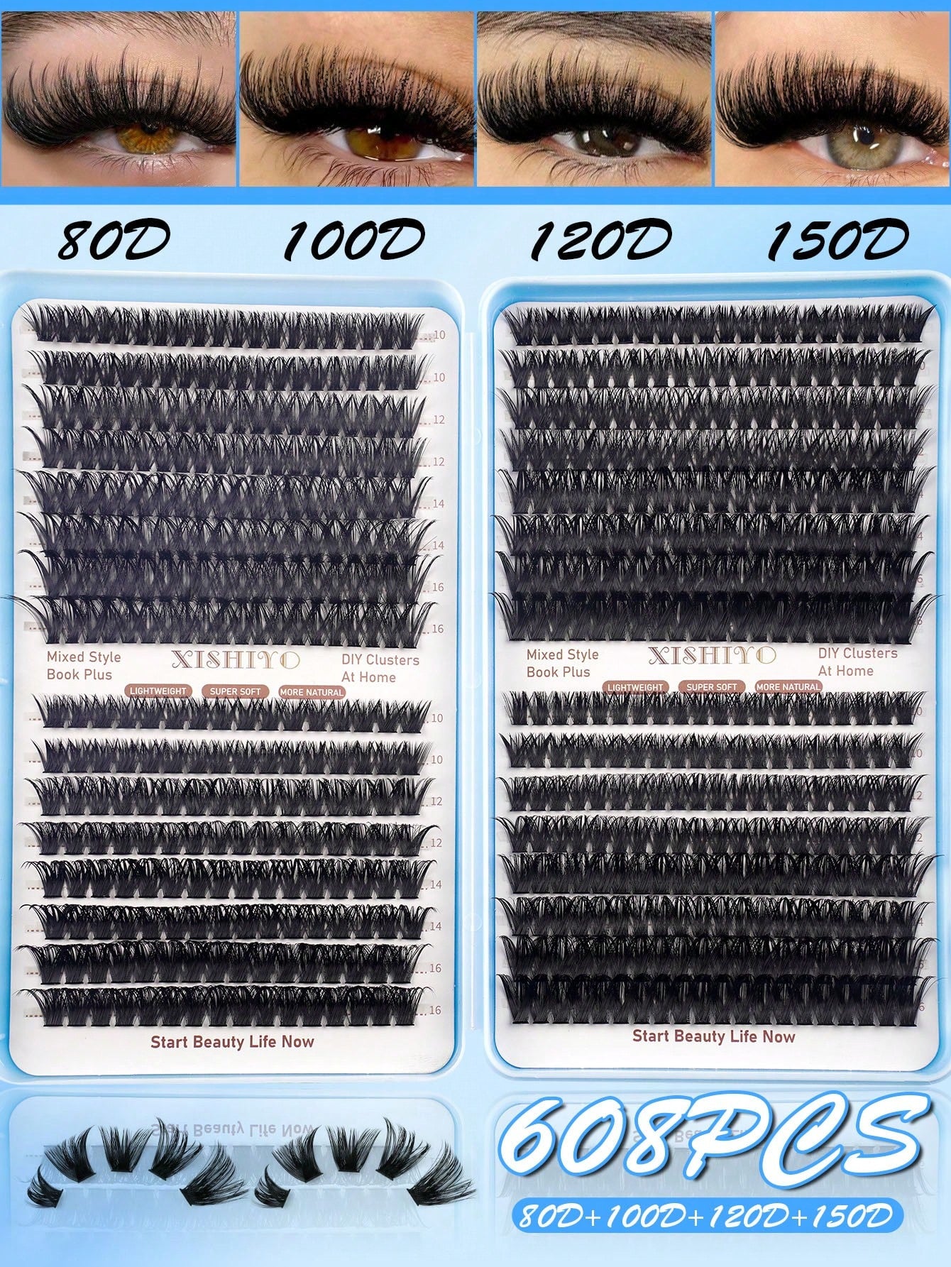 640/608pcs D-Curl Fluffy False Eyelashes, High Capacity, Suitable For Beginners, Dense & Voluminous, DIY Segmented Lash Extension, Enlarging Eyes, Lightweight & Reusable, Large Capacity Individual Las
