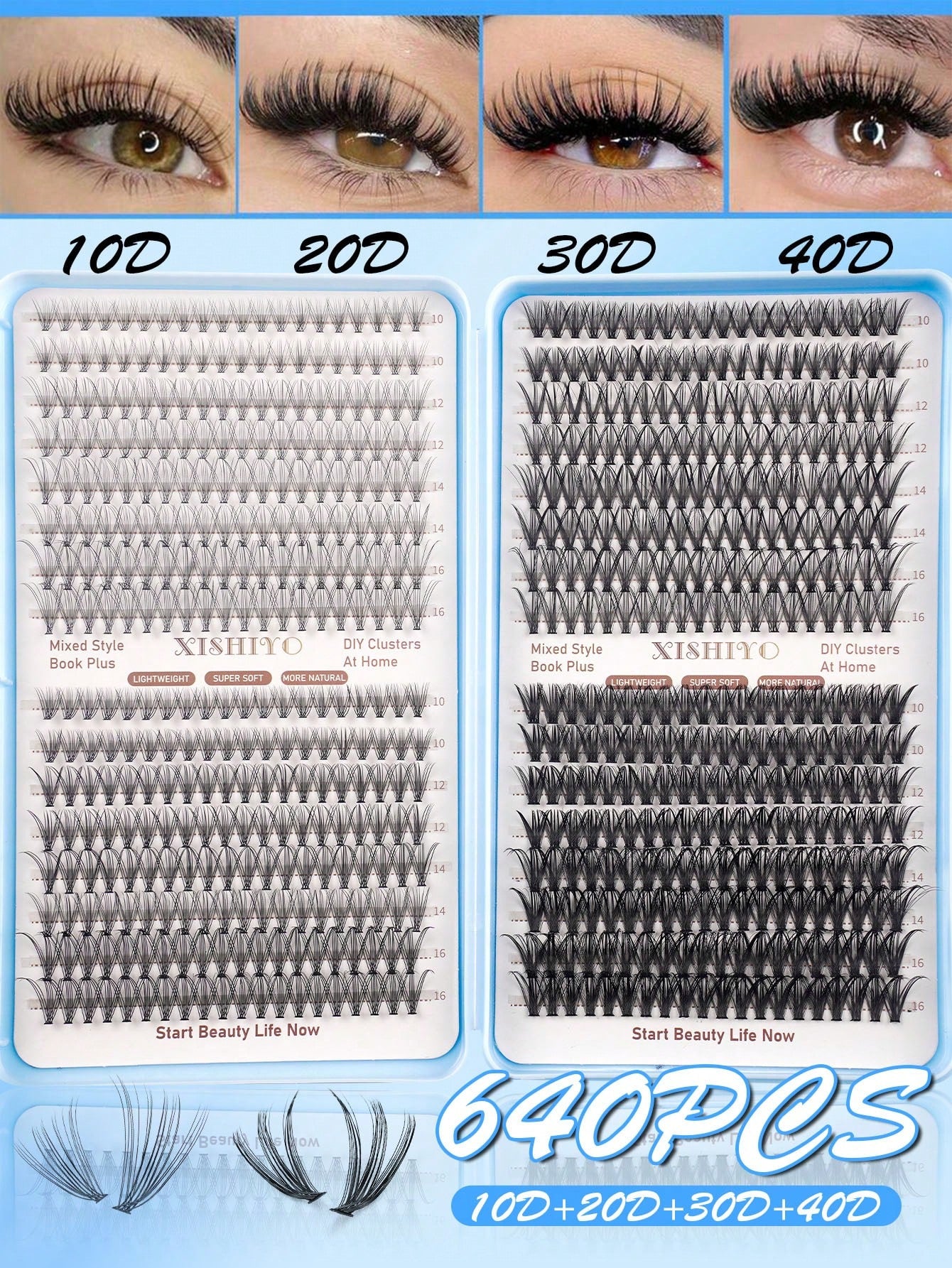 640/608pcs D-Curl Fluffy False Eyelashes, High Capacity, Suitable For Beginners, Dense & Voluminous, DIY Segmented Lash Extension, Enlarging Eyes, Lightweight & Reusable, Large Capacity Individual Las
