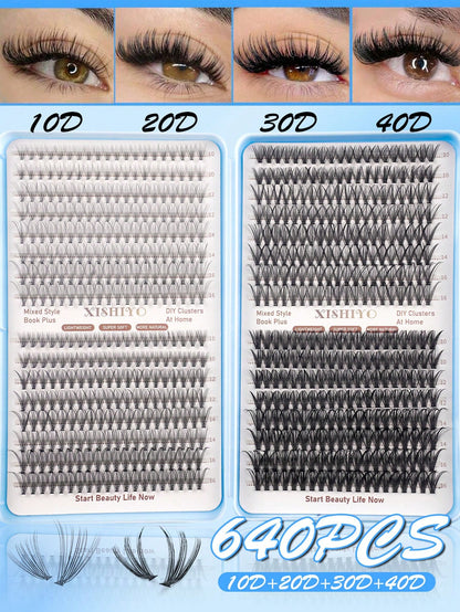 640/608pcs D-Curl Fluffy False Eyelashes, High Capacity, Suitable For Beginners, Dense & Voluminous, DIY Segmented Lash Extension, Enlarging Eyes, Lightweight & Reusable, Large Capacity Individual Las