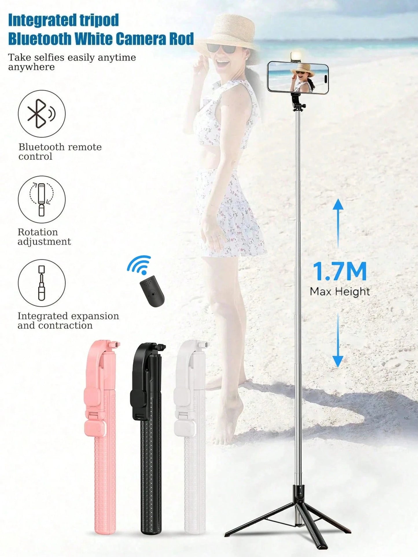 66.93 Inch/170cm Extendable Selfie Stick Tripod With Wireless Remote, With Multi-Color Fill Light, Compatible With Multiple Smartphone Models, Suitable For Outdoor Live Streaming, Video Selfie, And Po