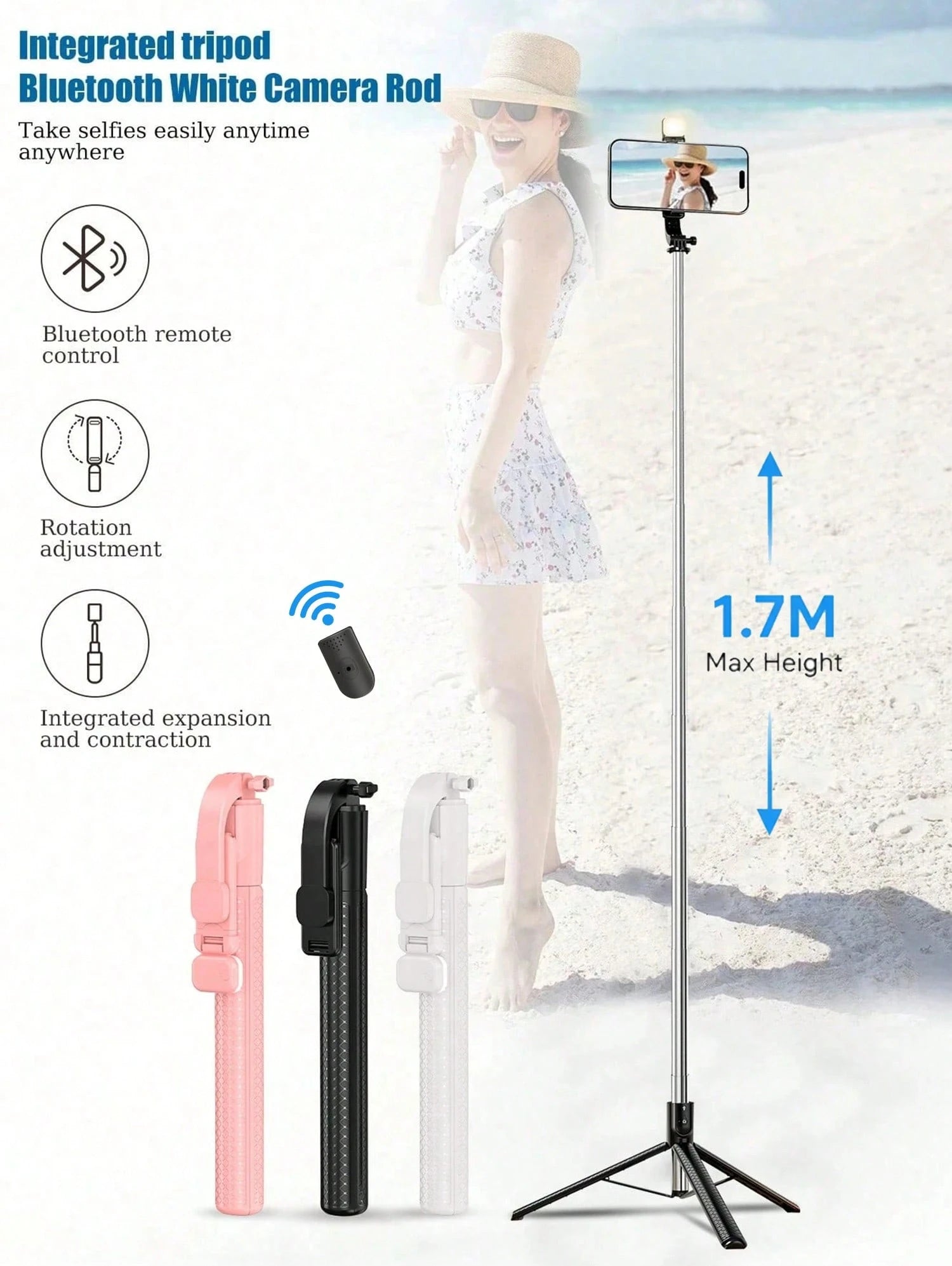 66.93 Inch/170cm Extendable Selfie Stick Tripod With Wireless Remote, With Multi-Color Fill Light, Compatible With Multiple Smartphone Models, Suitable For Outdoor Live Streaming, Video Selfie, And Po