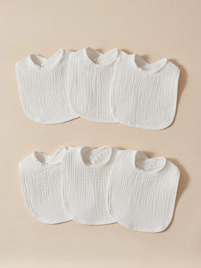 6pcs Baby Bibs, Muslim Cloth Absorbent Soft Breathable Feeding Bibs, Solid Color (White)
