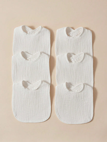 6pcs Baby Bibs, Muslim Cloth Absorbent Soft Breathable Feeding Bibs, Solid Color (White)