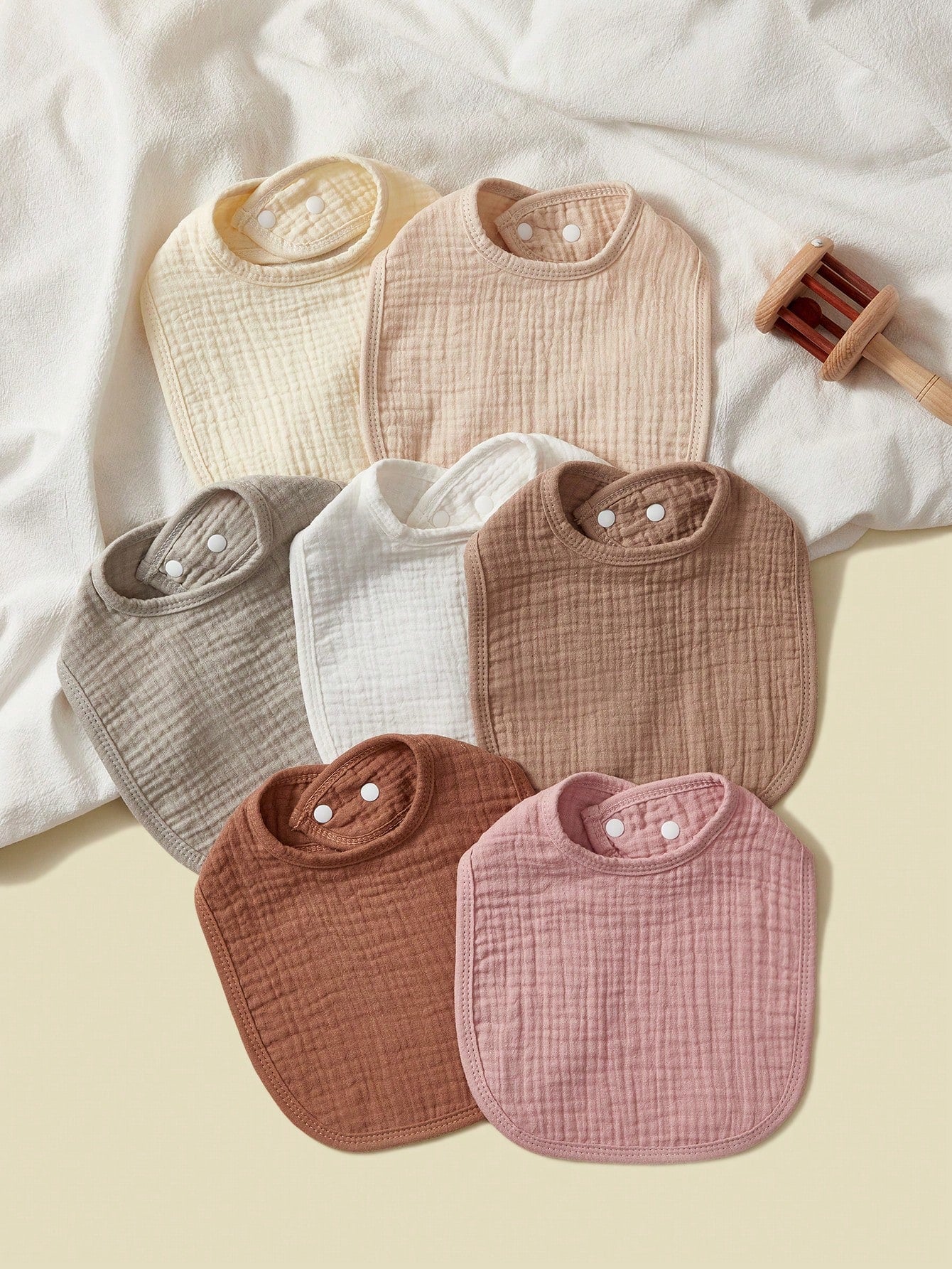 6pcs Baby Bibs, Muslim Cloth Absorbent Soft Breathable Feeding Bibs, Solid Color (White)