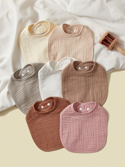6pcs Baby Bibs, Muslim Cloth Absorbent Soft Breathable Feeding Bibs, Solid Color (White)