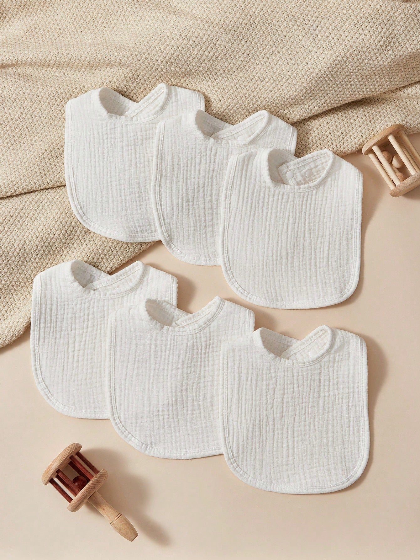 6pcs Baby Bibs, Muslim Cloth Absorbent Soft Breathable Feeding Bibs, Solid Color (White)