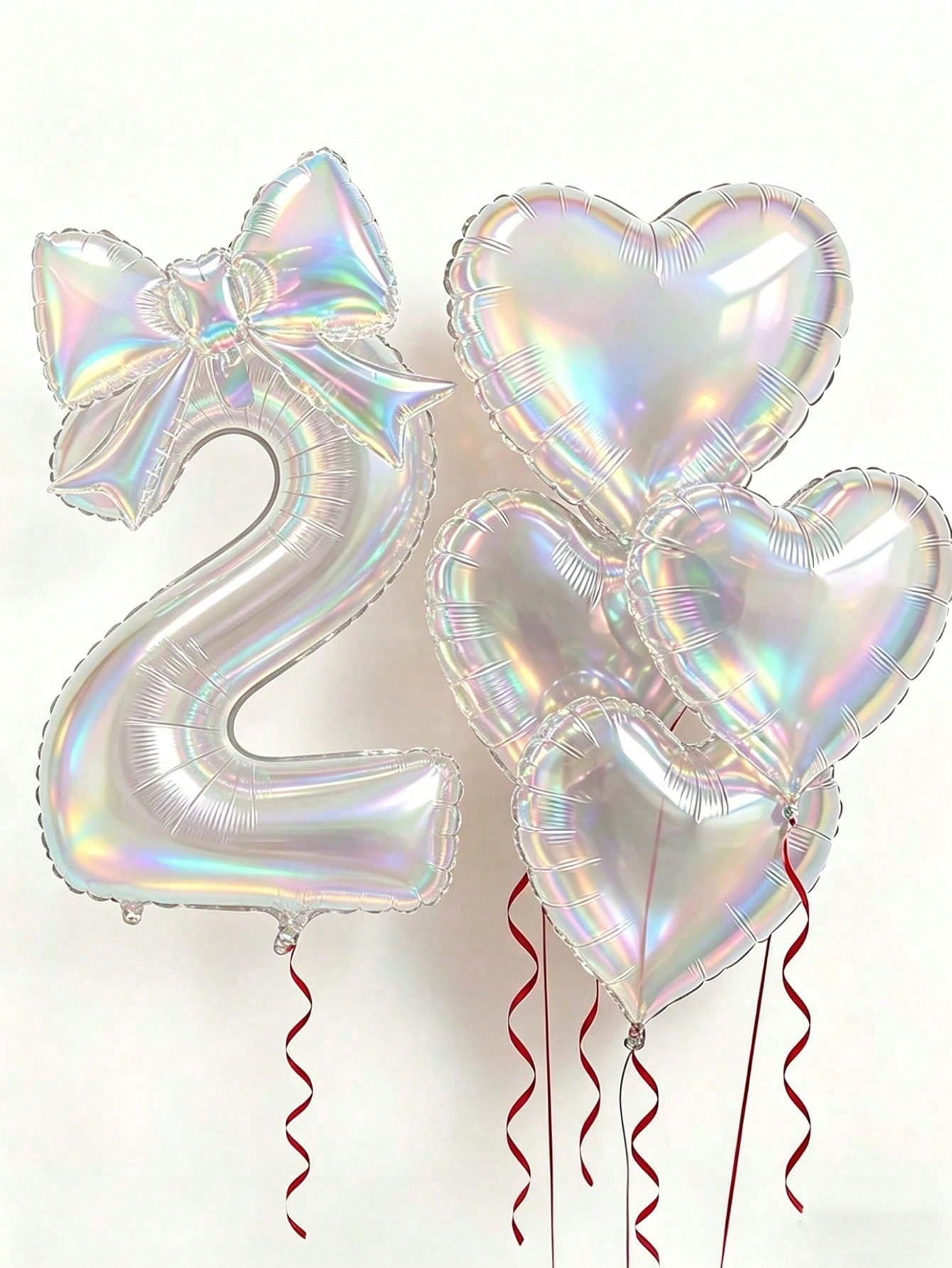 6pcs Colorful Transparent Balloon Set, 40-Inch 0-9 Number Foil Balloons, Bow & Heart Shaped Balloons, Suitable For Birthday Party, Baby Shower Decoration