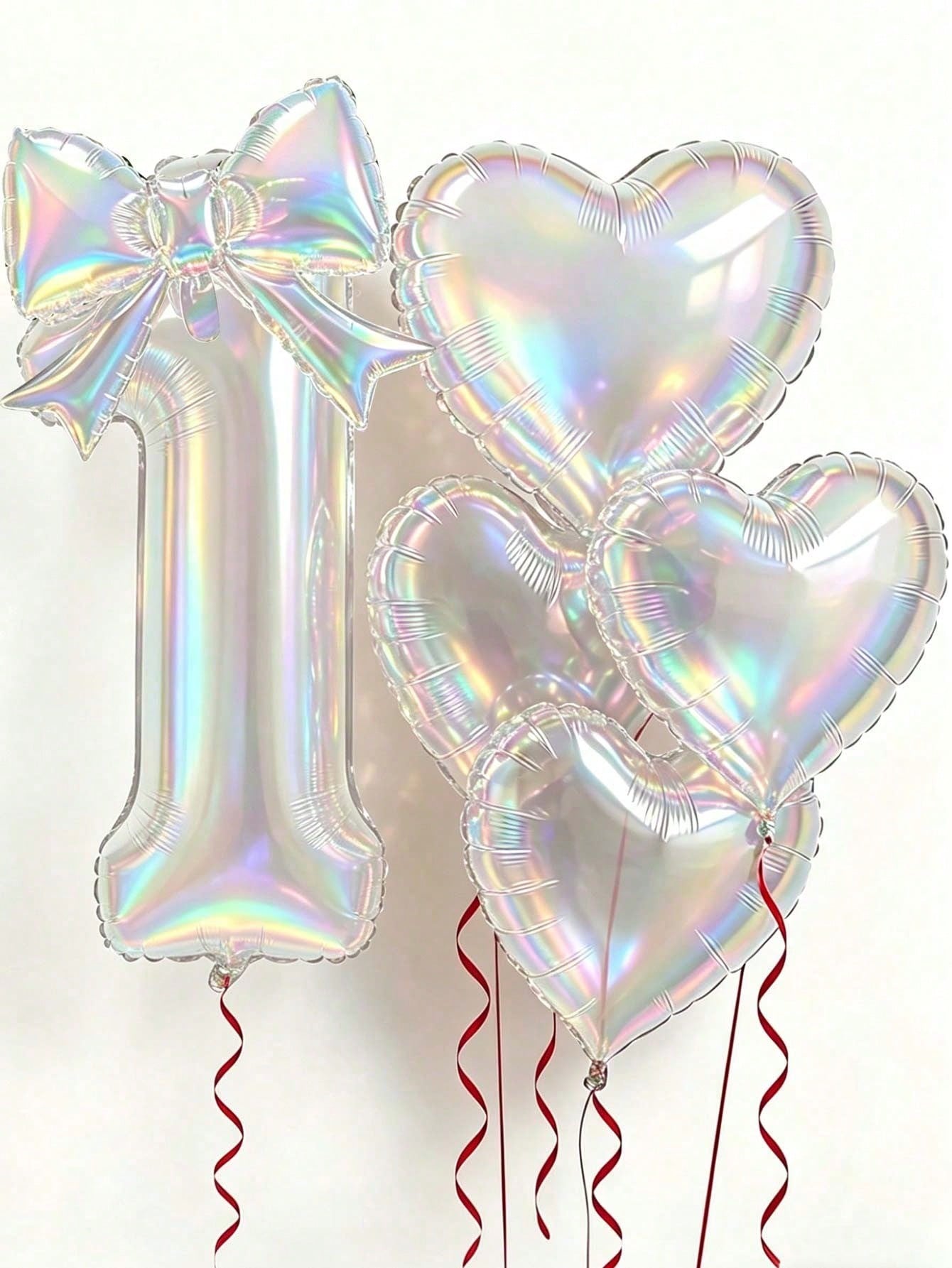 6pcs Colorful Transparent Balloon Set, 40-Inch 0-9 Number Foil Balloons, Bow & Heart Shaped Balloons, Suitable For Birthday Party, Baby Shower Decoration