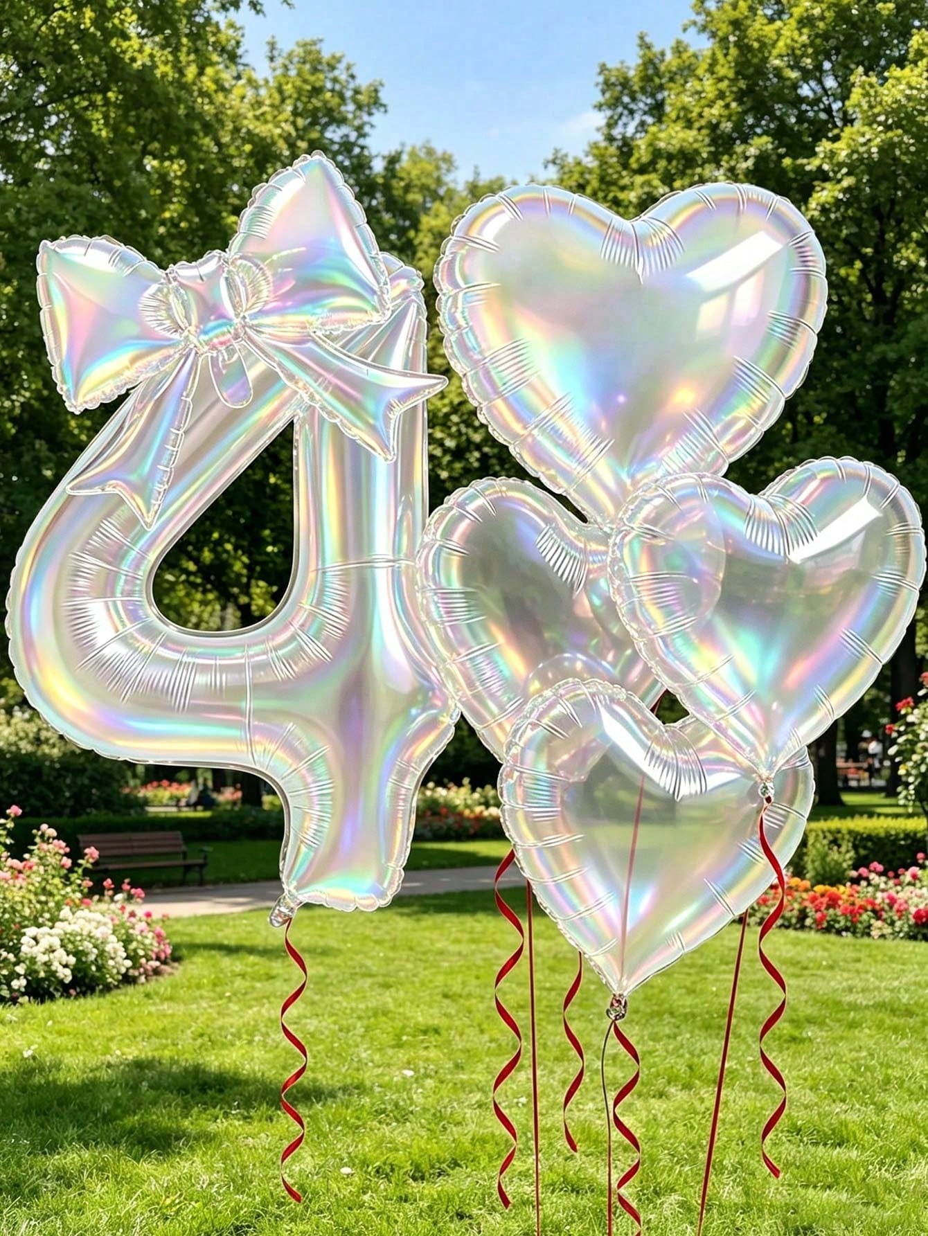 6pcs Colorful Transparent Balloon Set, 40-Inch 0-9 Number Foil Balloons, Bow & Heart Shaped Balloons, Suitable For Birthday Party, Baby Shower Decoration