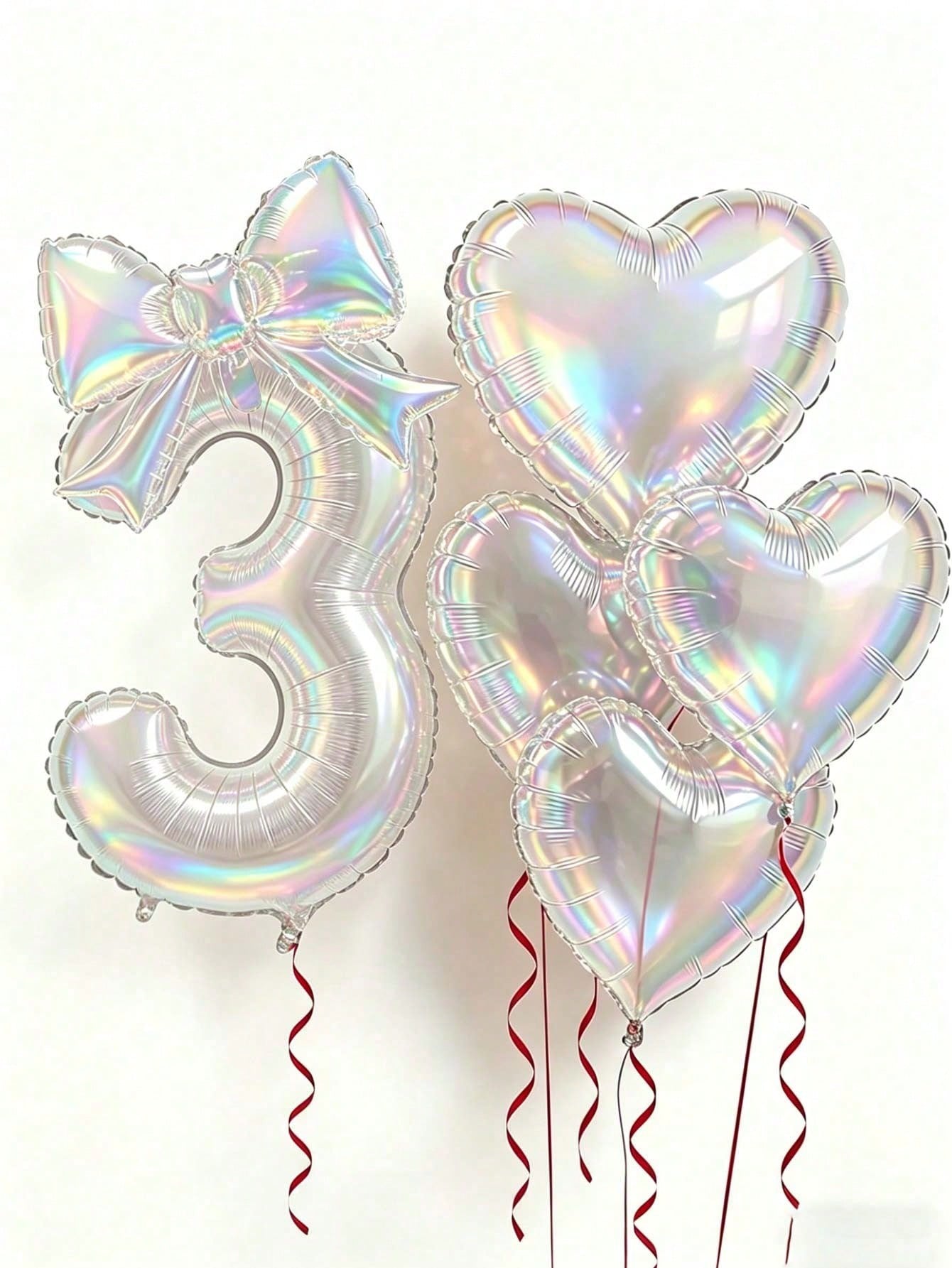 6pcs Colorful Transparent Balloon Set, 40-Inch 0-9 Number Foil Balloons, Bow & Heart Shaped Balloons, Suitable For Birthday Party, Baby Shower Decoration