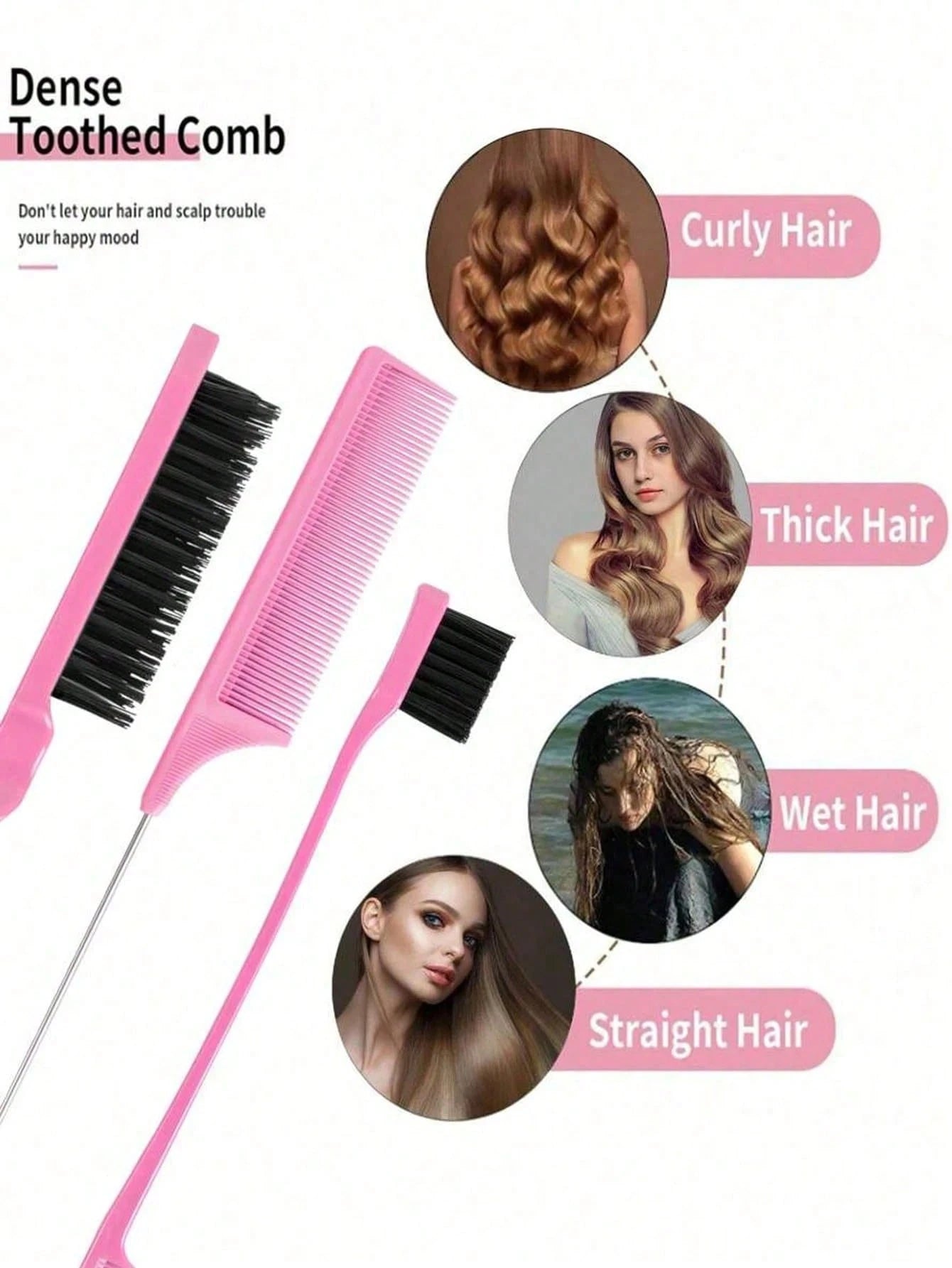 6pcs Pink Hair Styling Tool Set- Rat Tail Comb, Hair Brush, 2pcs French Braiding Tools, Suitable For Braiding And DIY Hairstyles, Salon, Beauty Travel Essentials, Back To School, Vacation Essentials