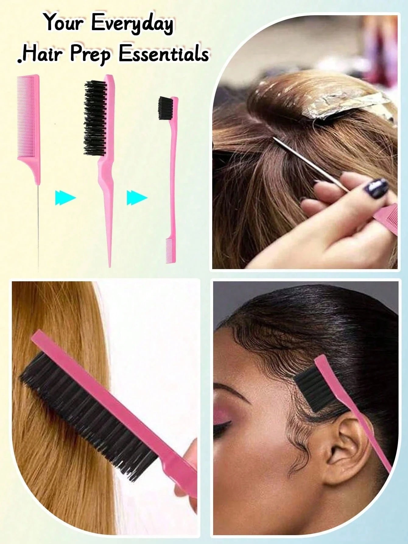 6pcs Pink Hair Styling Tool Set- Rat Tail Comb, Hair Brush, 2pcs French Braiding Tools, Suitable For Braiding And DIY Hairstyles, Salon, Beauty Travel Essentials, Back To School, Vacation Essentials
