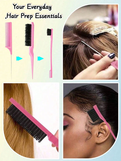 6pcs Pink Hair Styling Tool Set- Rat Tail Comb, Hair Brush, 2pcs French Braiding Tools, Suitable For Braiding And DIY Hairstyles, Salon, Beauty Travel Essentials, Back To School, Vacation Essentials