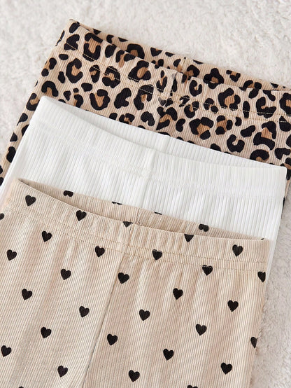 6pcs/Set Dozemod Newborn Baby Girl Adorable Minimalist Heart Print Ruffle Hem Round Neck Short Sleeve Top And Long Pants Knit Pajamas Set